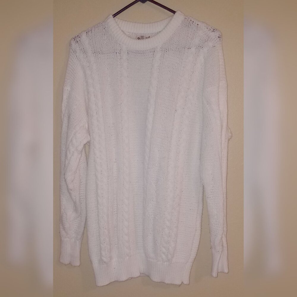 White Cable Knit Sweater Large